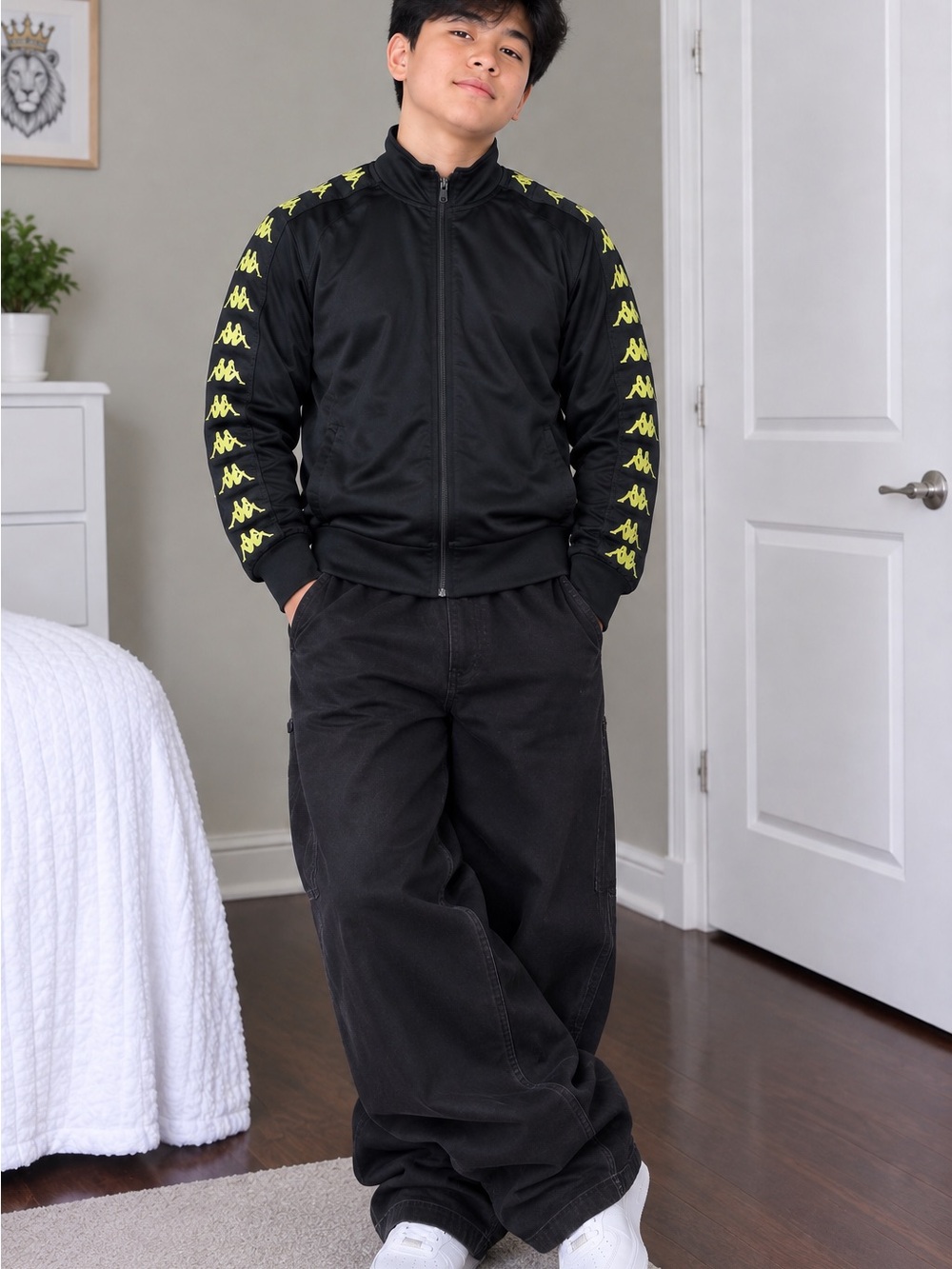Kappa Black Track Jacket with Gold Logo Tape Detail